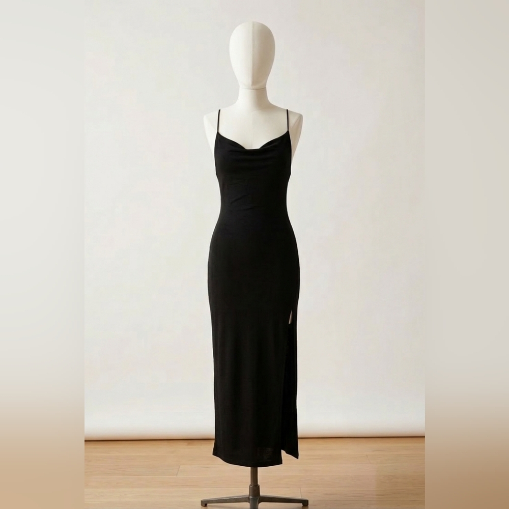 Petal & Pup Black Slip Midi Dress with Side Slit